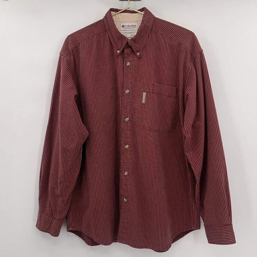 Columbia Mens Stripe Red/White Cotton Long Sleeve Button Down Shirt L